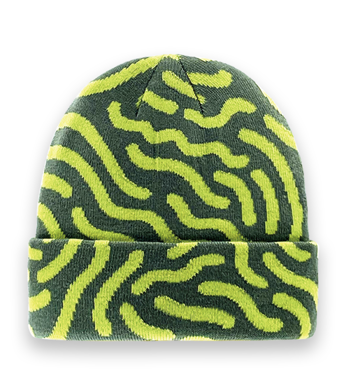 Green Neon Wave Pattern Beanie Hat – Knit Unisex Winter Cap with Bold Style-NI60056