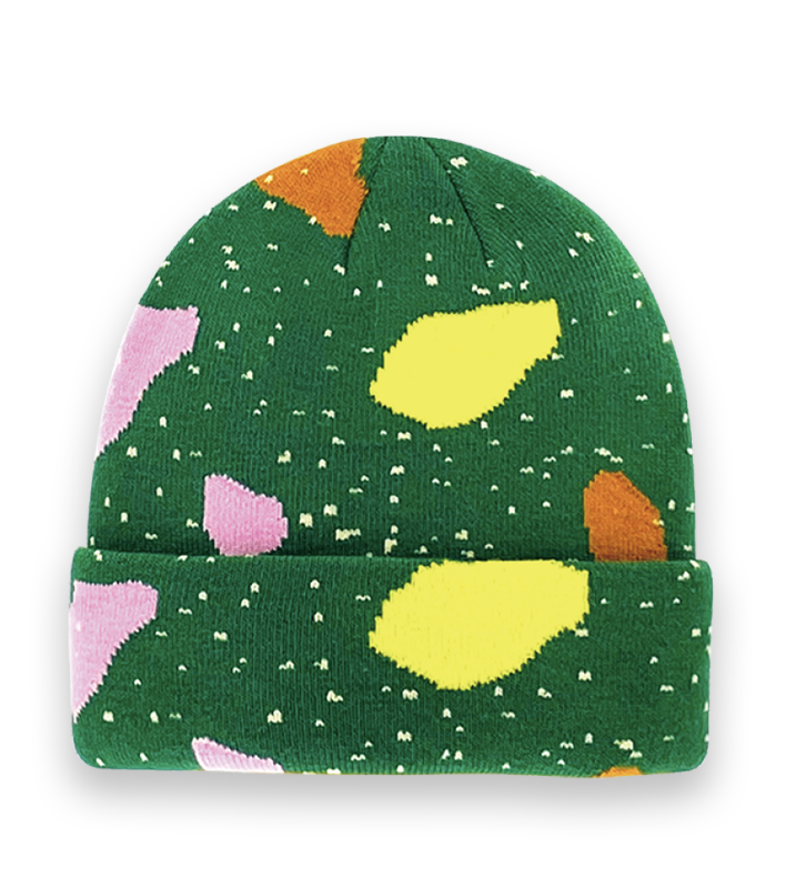 Green Abstract Color Block Beanie Hat – Knit Unisex Winter Cap with Bold Design-NI60060