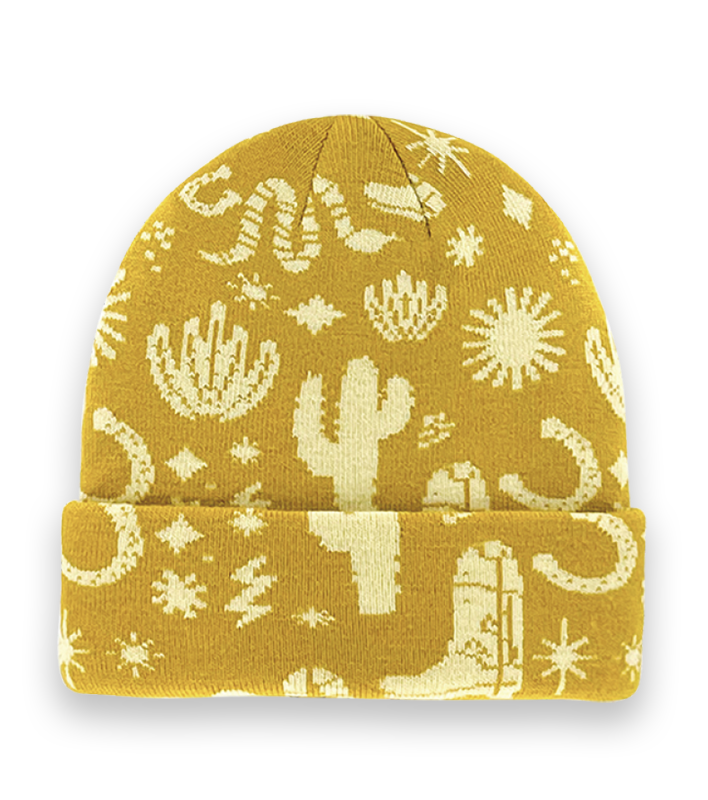 Southwestern Cactus Desert Beanie – Cowboy Boot Sun Snake Pattern Knit Winter Hat Unisex-NI60064