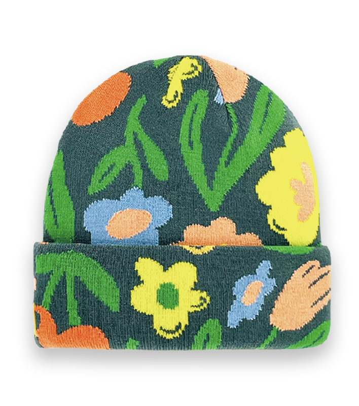 Unisex Knit Beanie – Colorful Floral Pattern Winter Hat for Women Men Outdoor Style-NI60079