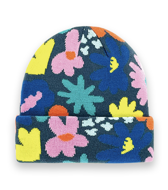 Colorful Floral Knit Beanie – Retro Winter Hat with Bold Multicolor Flower Pattern-NI60080
