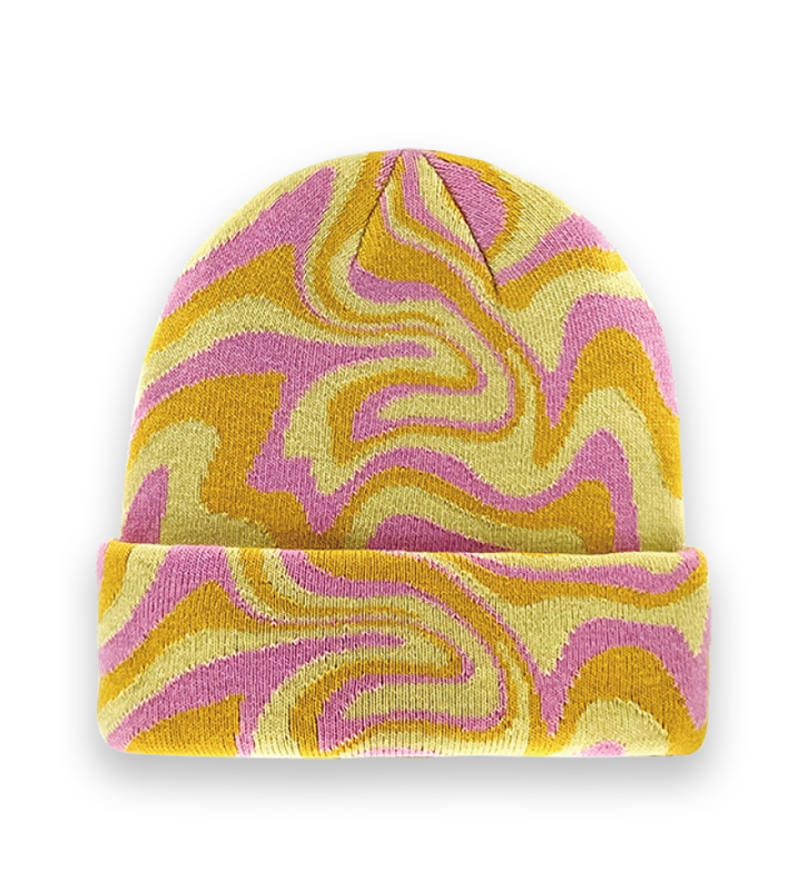 Psychedelic Swirl Knit Beanie – Colorful Retro Y2K Winter Hat with Wavy Pattern-NI60088