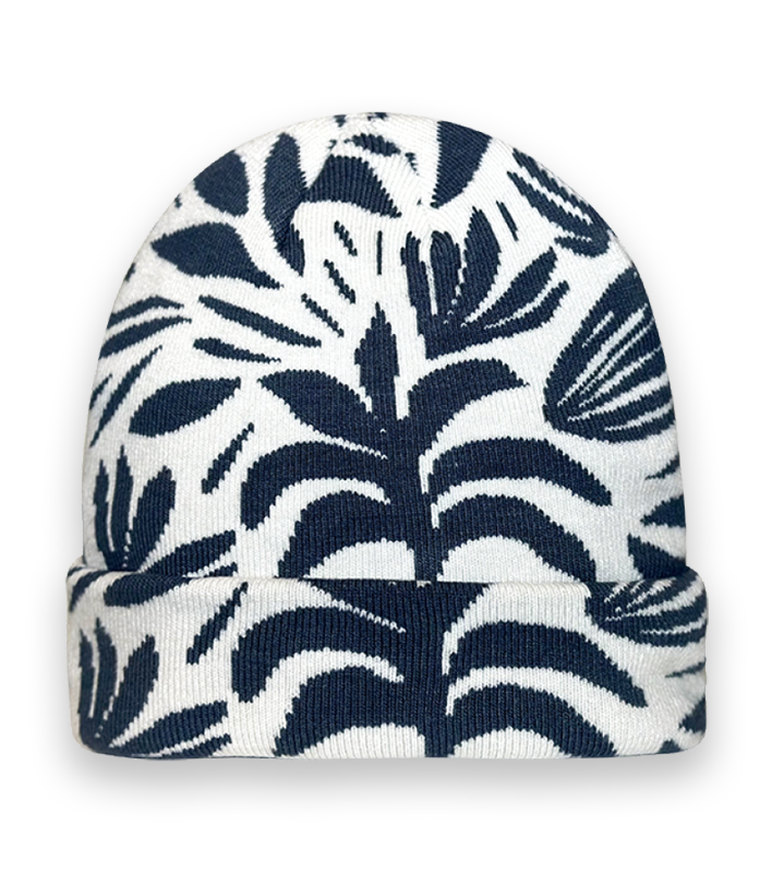 Unisex Palm Leaf Knit Beanie – Tropical Botanical Pattern Winter Hat for Streetwear and Outdoor-NI60108