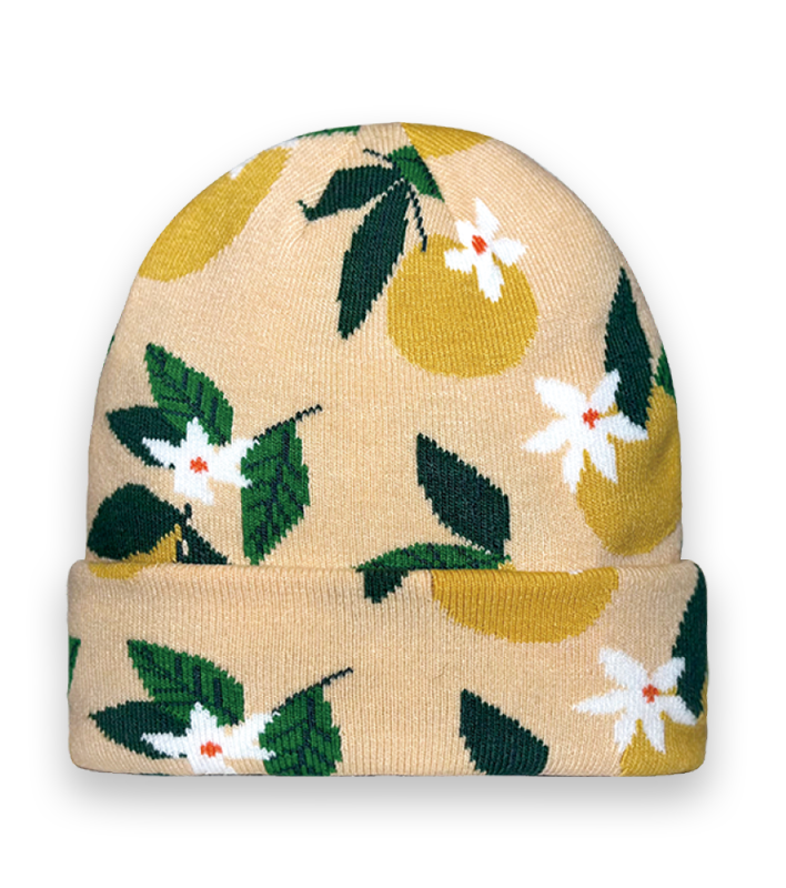 Unisex Citrus Blossom Knit Beanie – Fruit Floral Pattern Winter Hat for Casual Style-NI60112