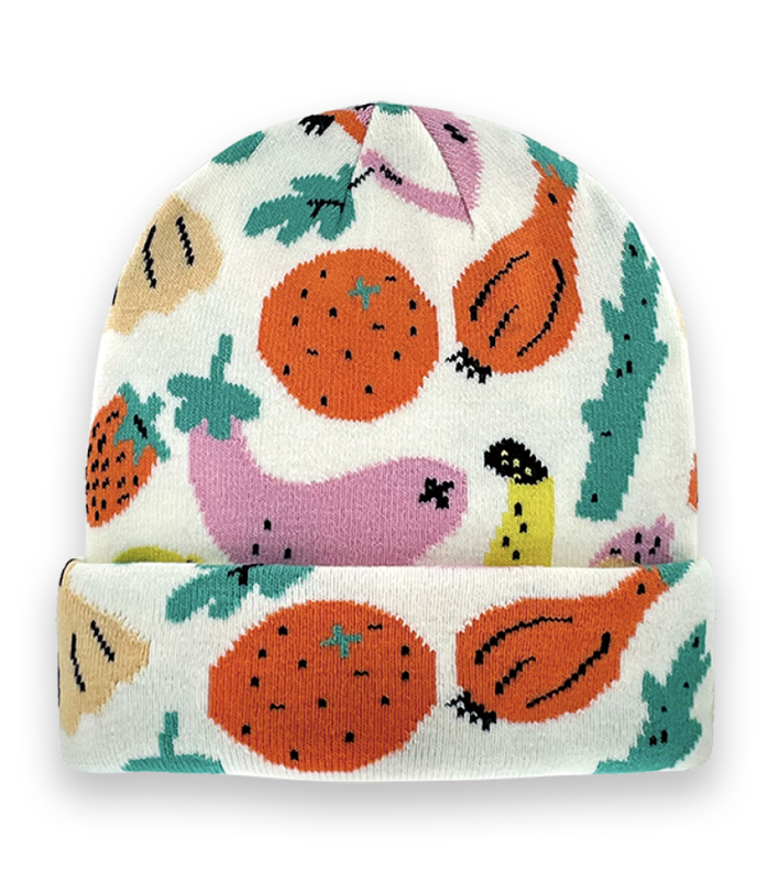 Unisex Knit Beanie with Colorful Fruit Vegetable Pattern, Cute Food Style Winter Hat – Cozy Winter Hat-NI60139