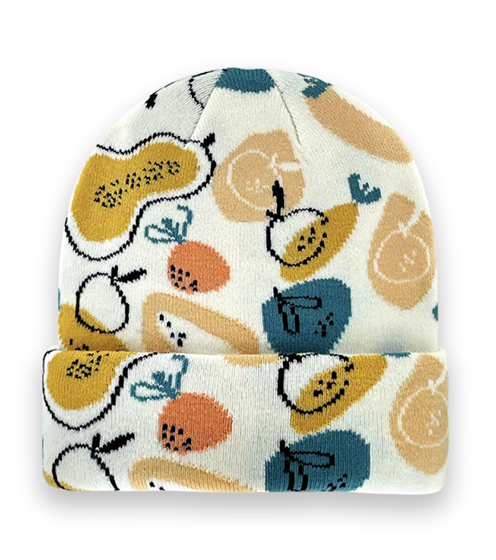 Unisex Knit Beanie with Colorful Fruit Pattern – Cozy Winter Fashion Hat-NI60140