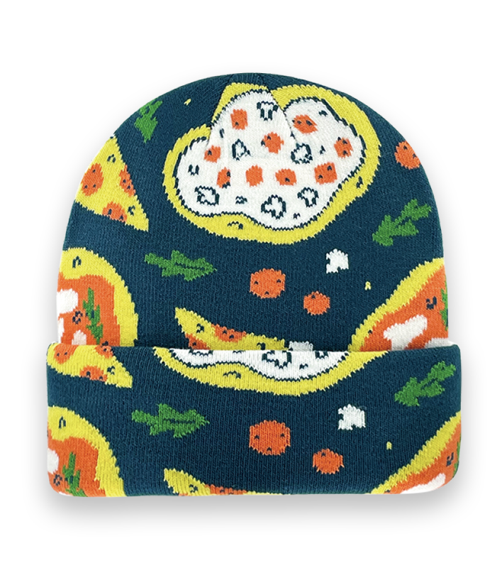 Unisex Pizza Pattern Knit Beanie Hat – Fun Food Winter Warm Streetwear Cap-NI60143