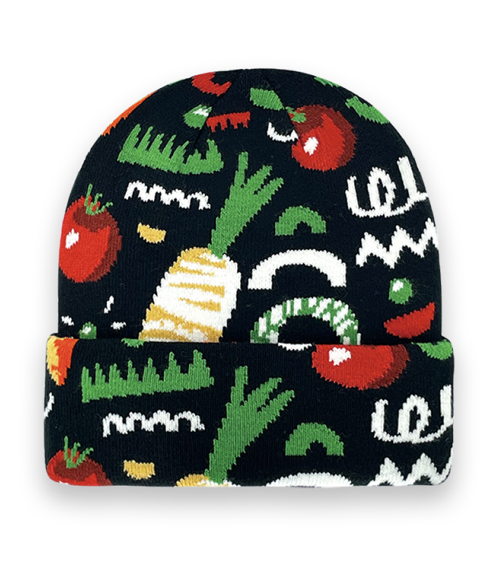 Vegetable Pattern Knit Beanie – Colorful Carrot Tomato Winter Hat for Men Women-NI60146