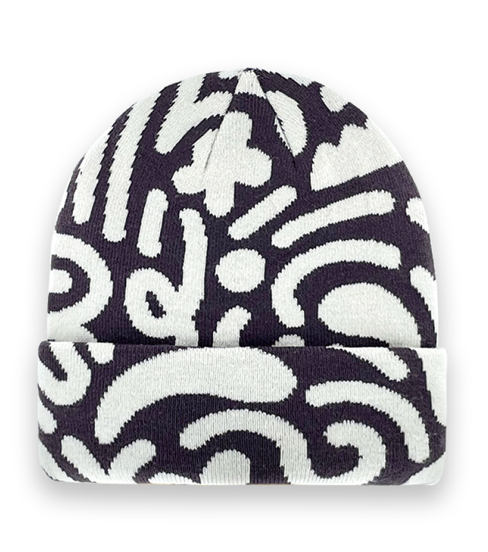 Abstract Black White Beanie – Geometric Knit Winter Hat for Men Women-NI60156