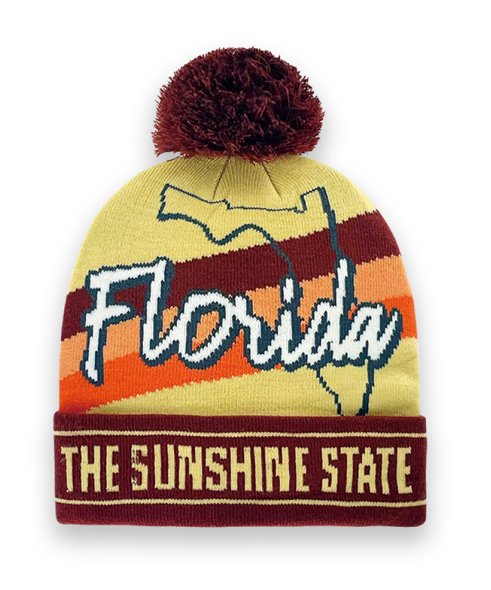 Florida Knit Beanie Hat with Sunshine State Design Winter Pom Pom Cap