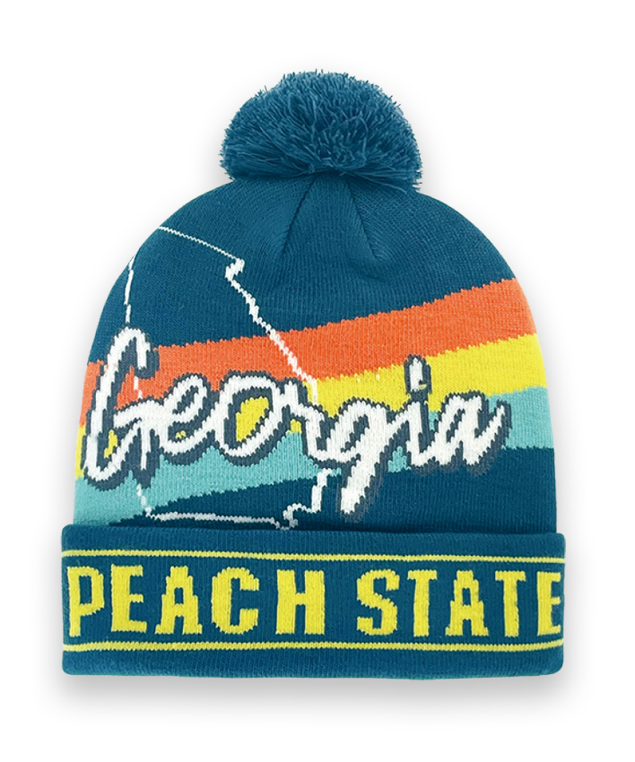 Georgia Knit Beanie with Pom Pom Winter Hat Peach State Souvenir Gift