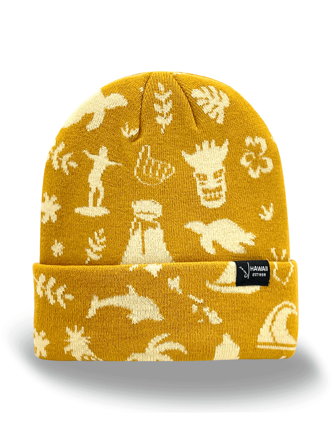 Hawaii State Icons Knit Beanie Hat for Travel, Beach, Outdoor Adventure Souvenir Gift