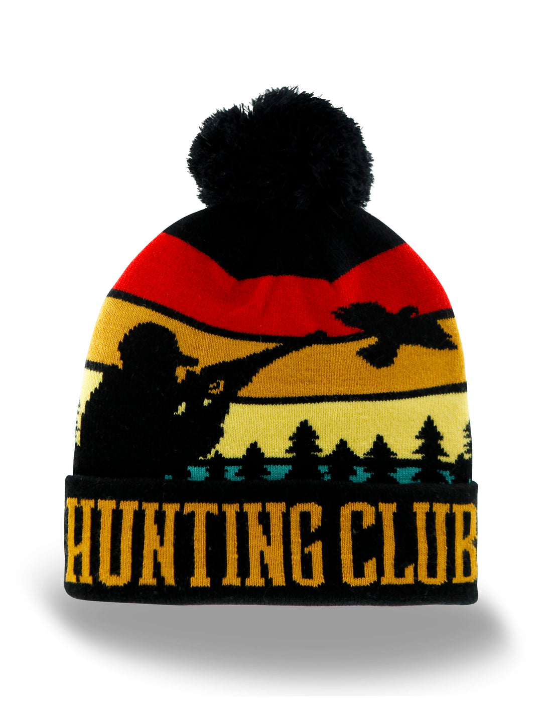 Hunting Club Knit Beanie Hat with Pom | Winter Duck Hunting Outdoor Sunset Forest Cap
