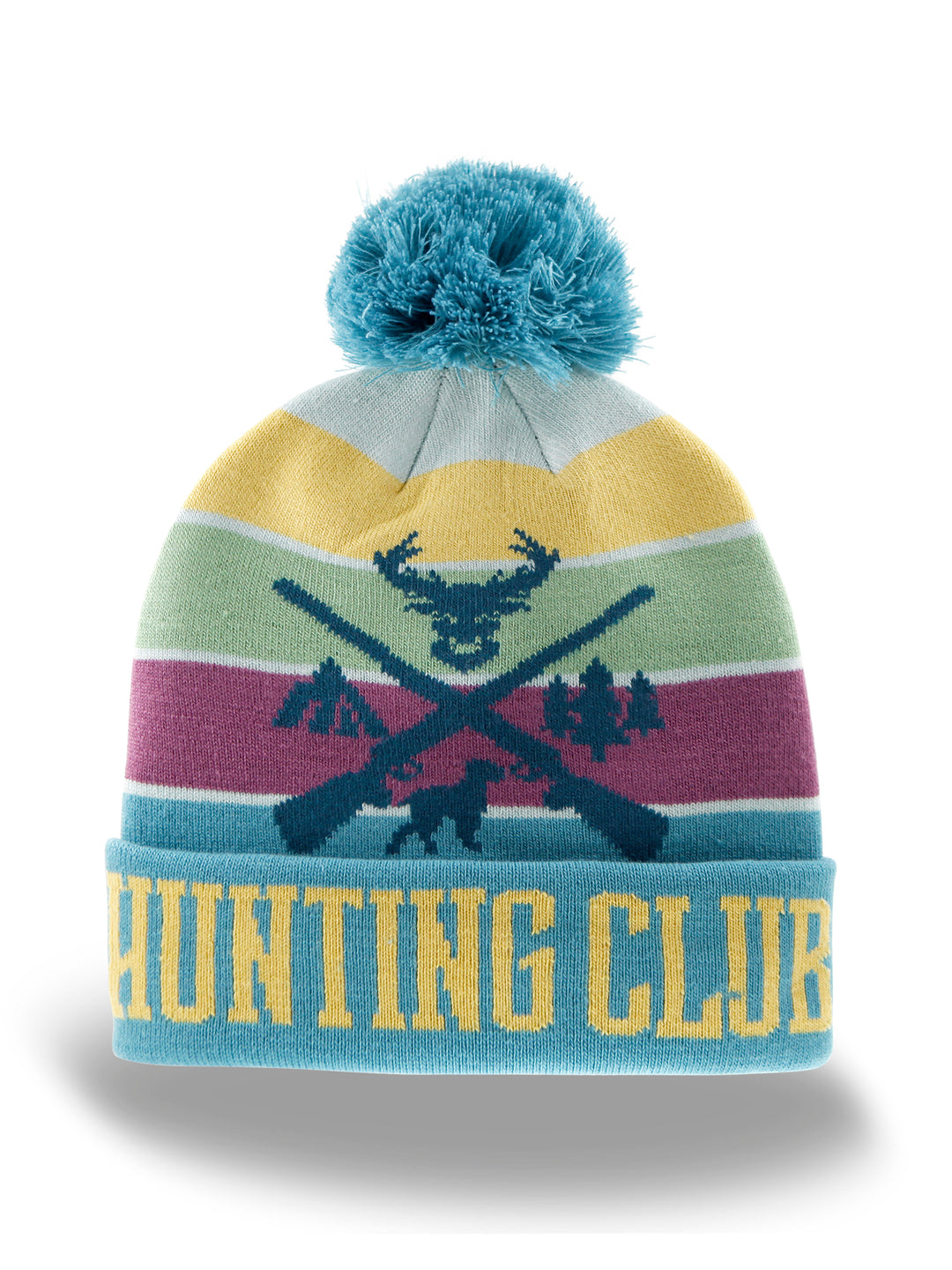 Hunting Club Knit Beanie Winter Hat with Pom Pom Crossed Rifles Deer Outdoor Style