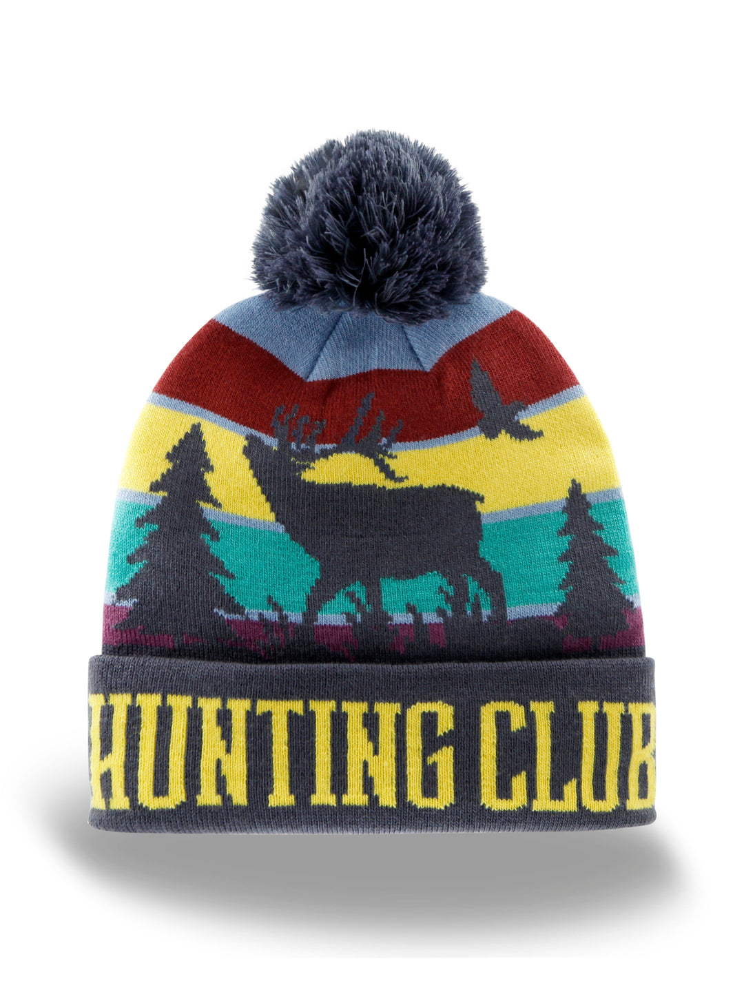 Hunting Club Knit Beanie Winter Hat with Pom Pom Forest Deer Outdoor Cabin Style
