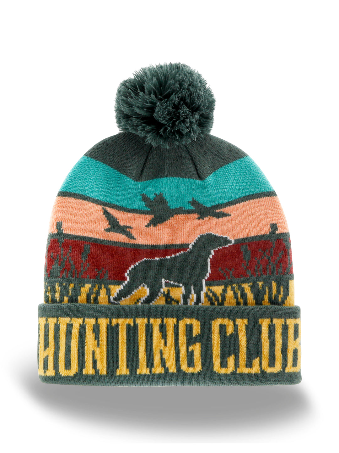 Hunting Club Knit Beanie with Pom Pom, Winter Hat for Outdoor Hunting Dog Lovers