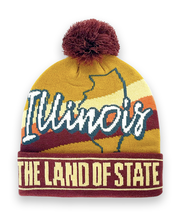Illinois Knit Beanie Winter Hat with Pom Pom The Land of Lincoln Souvenir