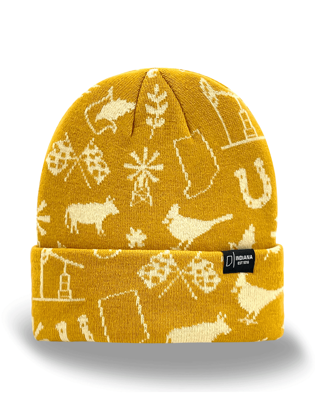 Indiana State Icons Knit Beanie Hat for Travel, Hiking, Outdoor Adventure Souvenir Gift