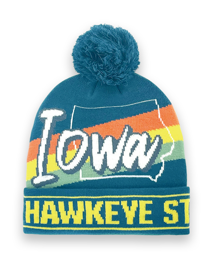 Iowa Knit Beanie with Pom Pom Winter Hat Hawkeye State Souvenir Gift