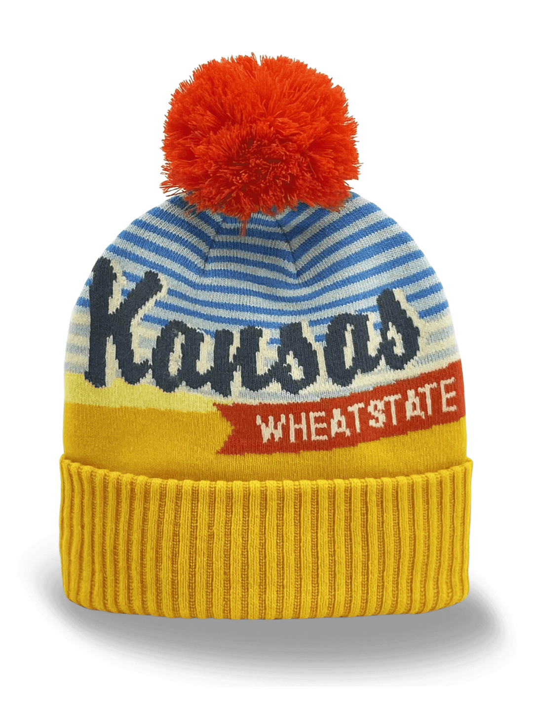 Kansas Pom Pom Knit Beanie Hat – Wheat State Winter Warm Travel Souvenir Gift