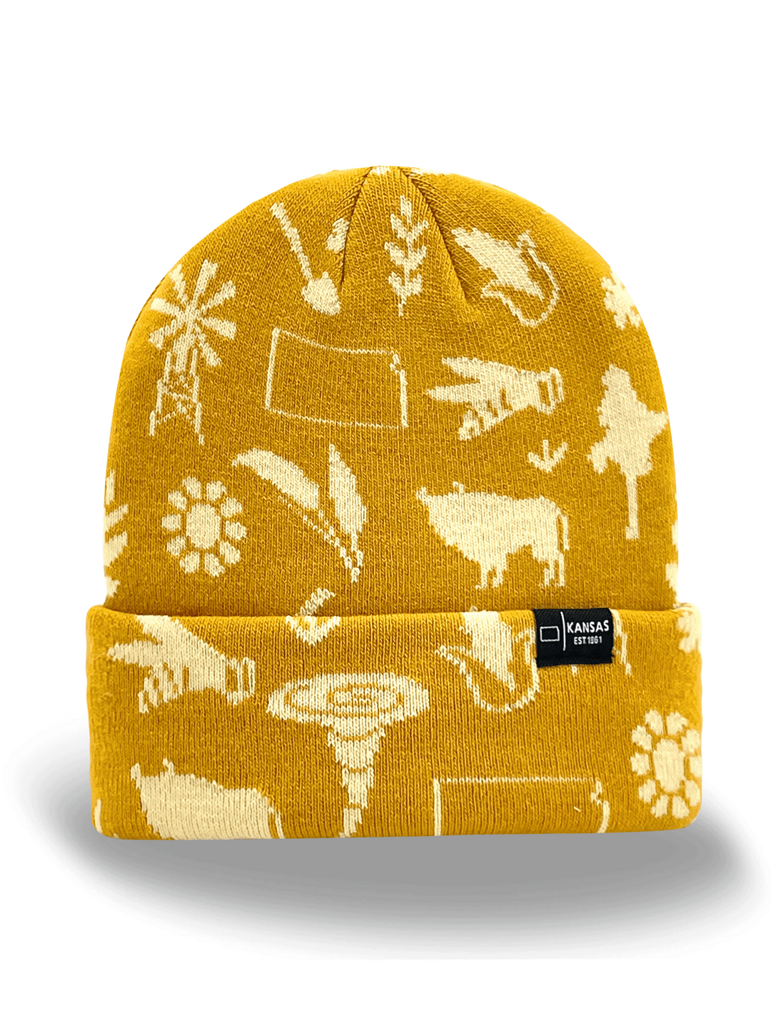 Kansas Knit Beanie Hat – State Icons, Winter Warm, Midwest Travel Souvenir Gift