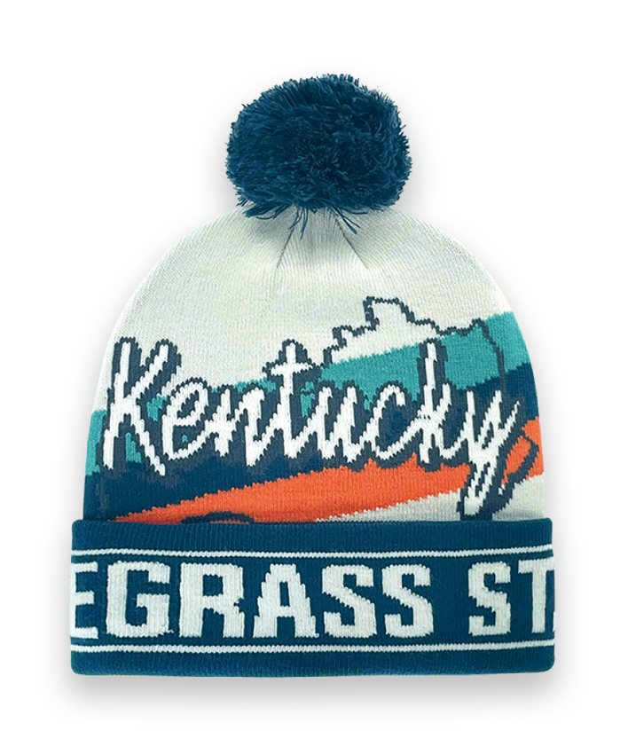 Kentucky Knit Beanie Winter Hat with Bluegrass State Design and Pom Pom