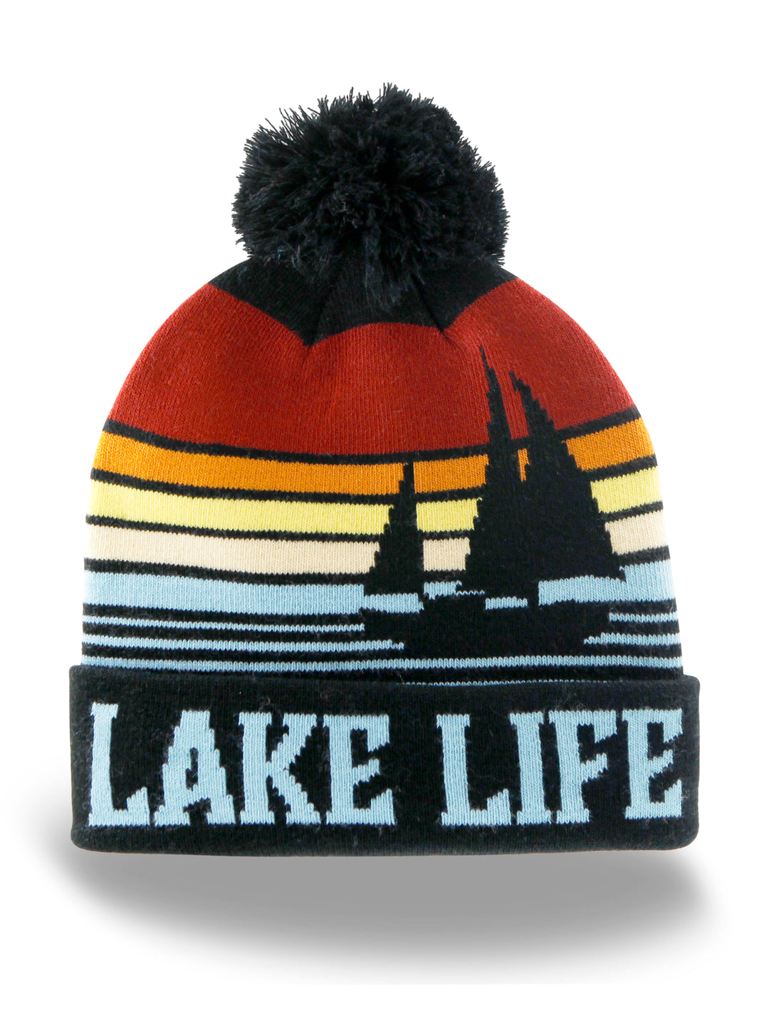Lake Life Knit Beanie with Pom Pom Winter Hat Sailing Sunset Lake Adventure Style