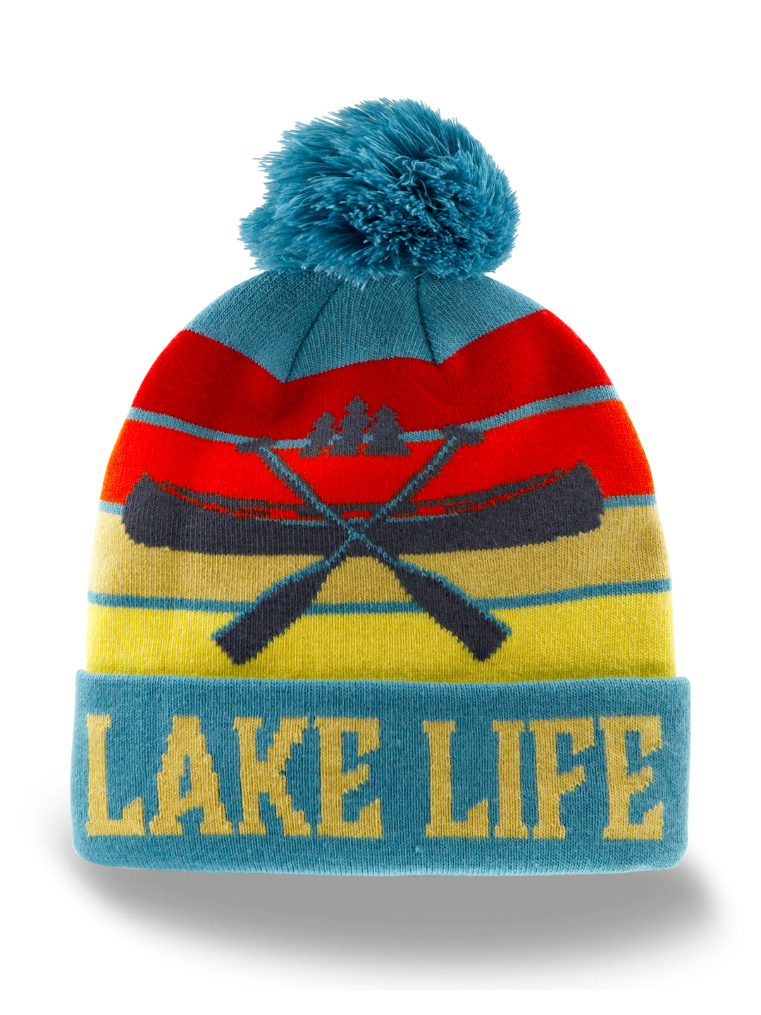 Lake Life Knit Beanie Hat with Pom | Winter Outdoor Canoe Paddle Adventure Snow Cap
