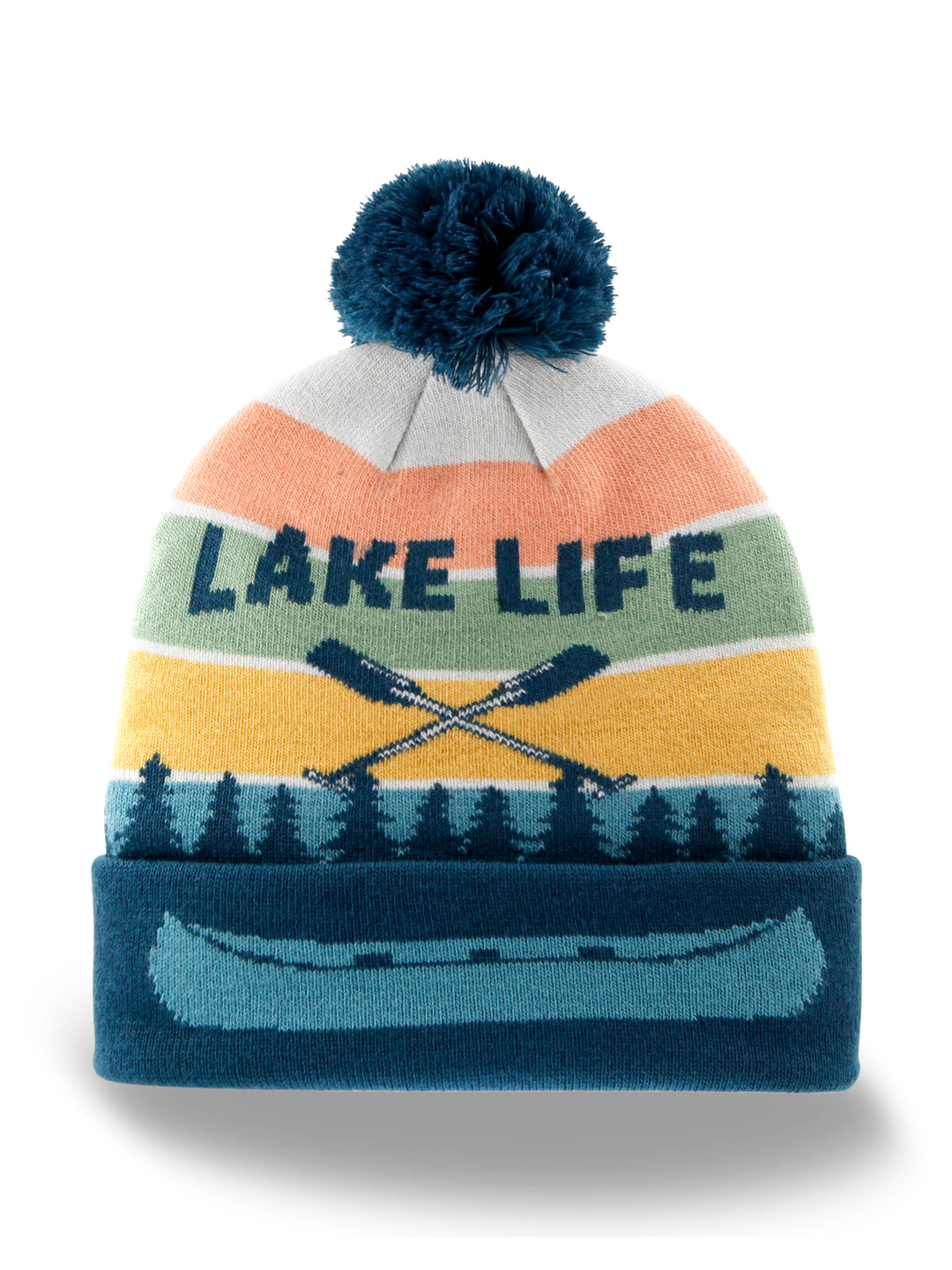Lake Life Canoe Paddle Knit Beanie with Pom Pom Winter Hat Outdoor Snow Gear