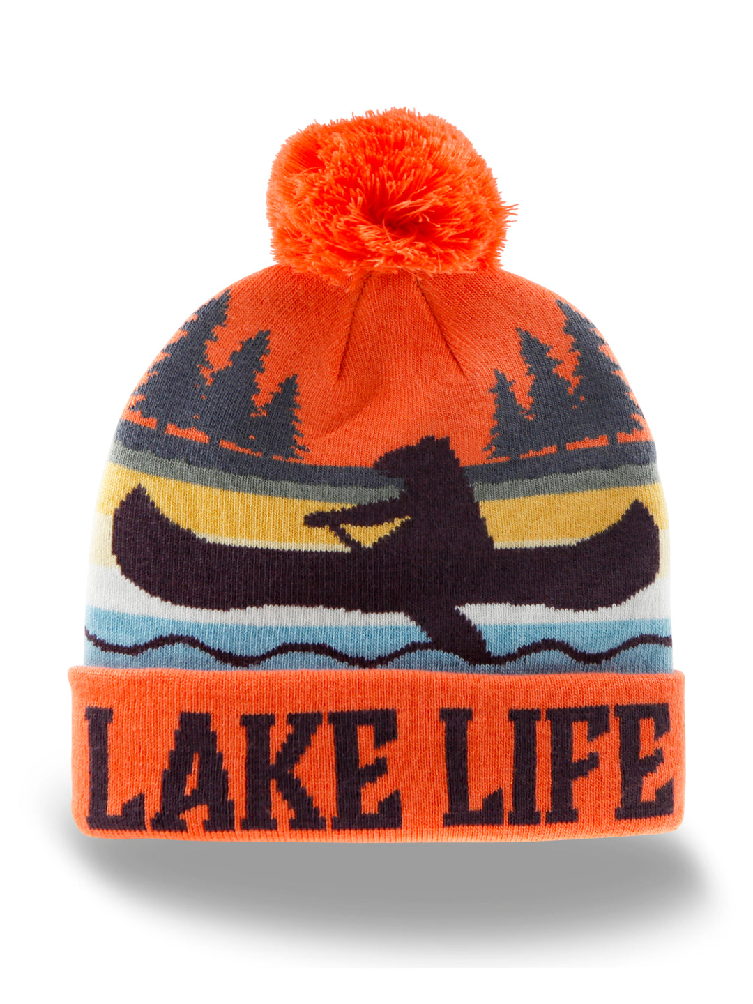 Lake Life Knit Beanie Winter Hat with Pom Pom Canoe Paddling Outdoor Camping Style