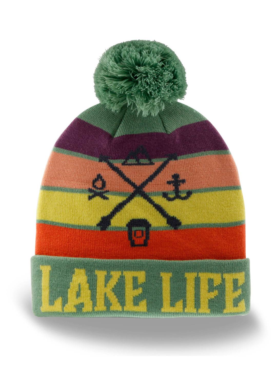 Lake Life Knit Beanie with Pom Pom Winter Hat Camping Oars Anchor Outdoor Style