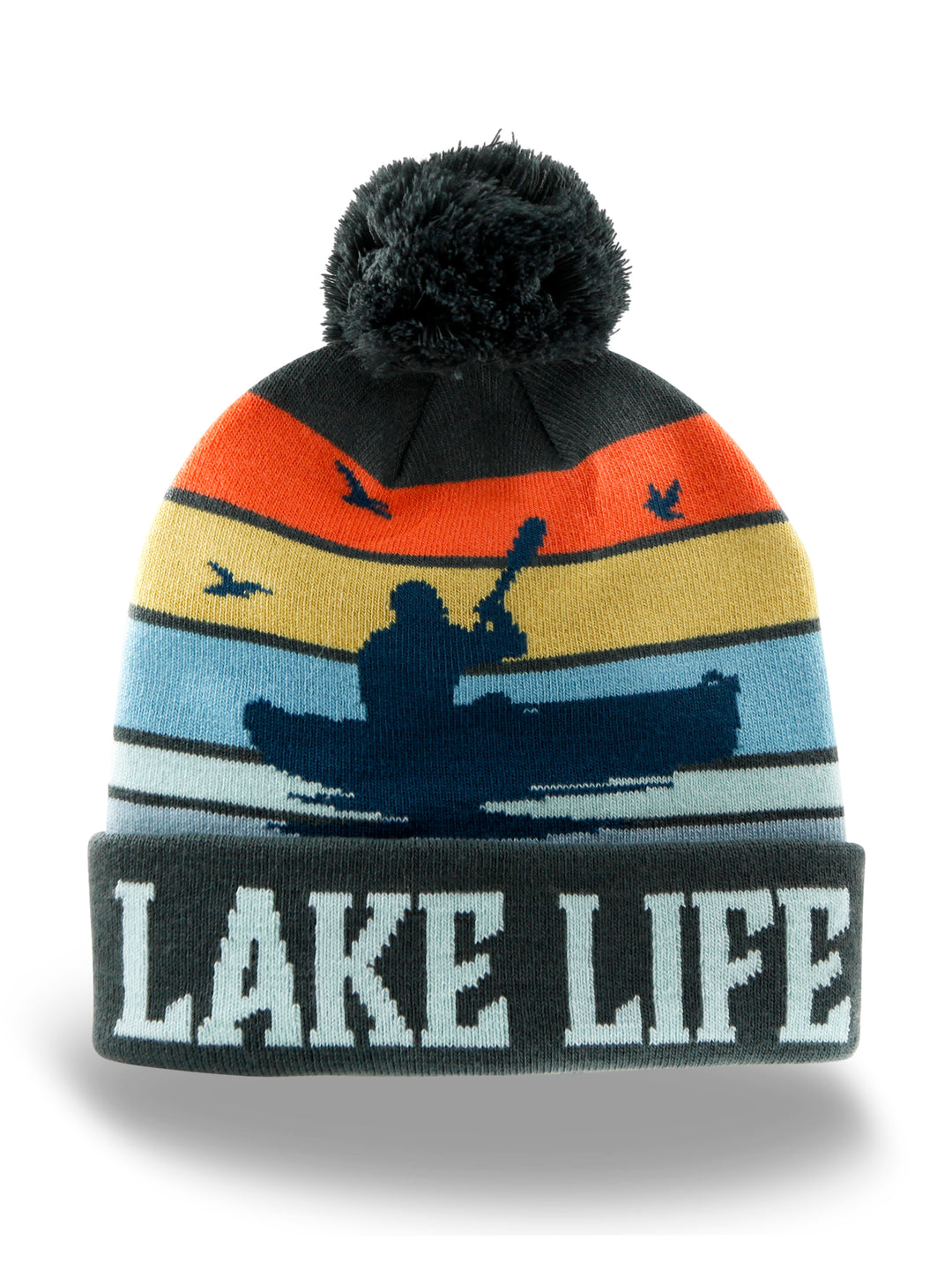 Lake Life Kayak Knit Beanie with Pom Pom Winter Hat Outdoor Adventure Snow Gear