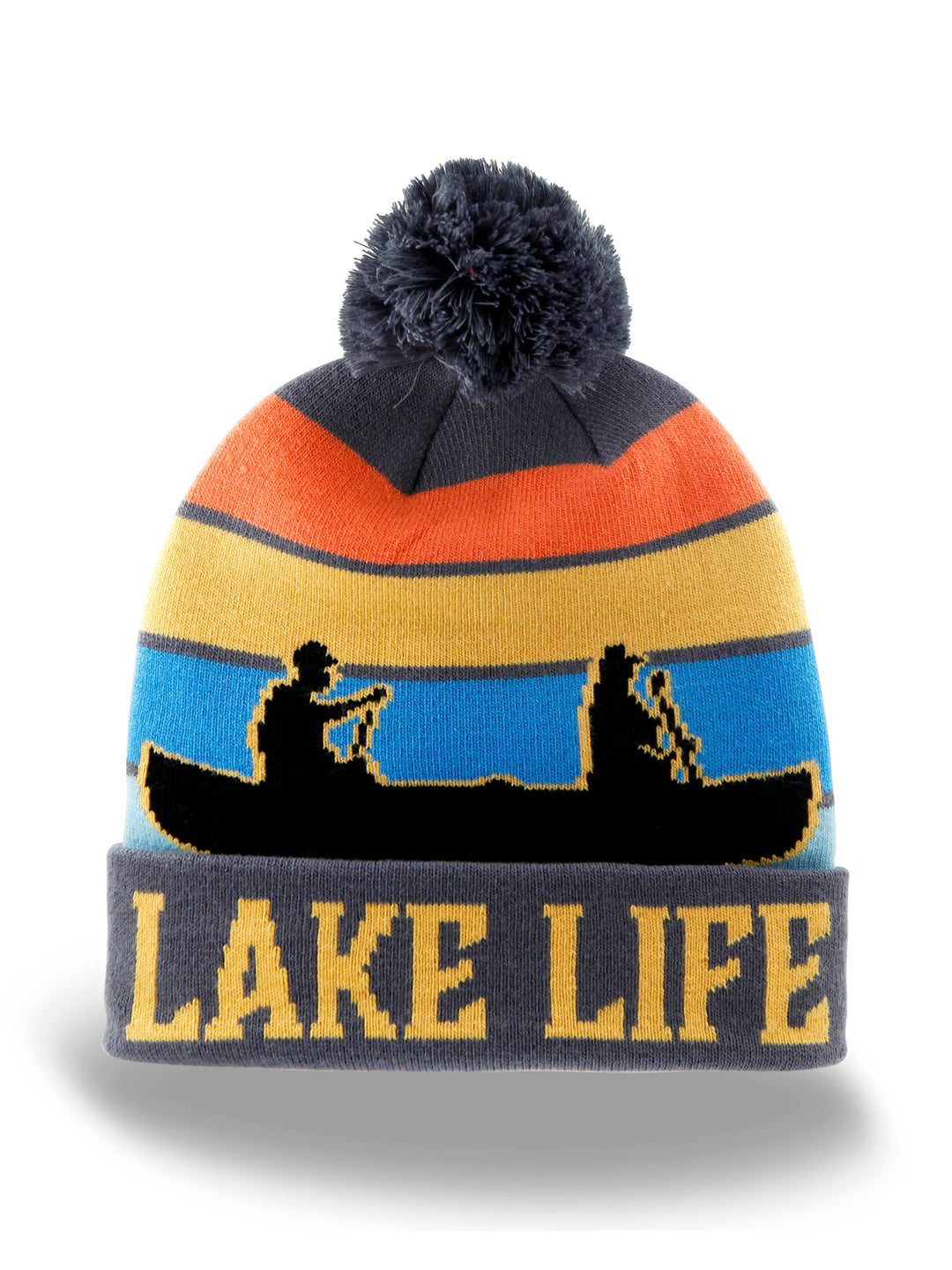 Lake Life Knit Beanie Winter Hat with Pom Pom Canoe Paddling Outdoor Camping Style