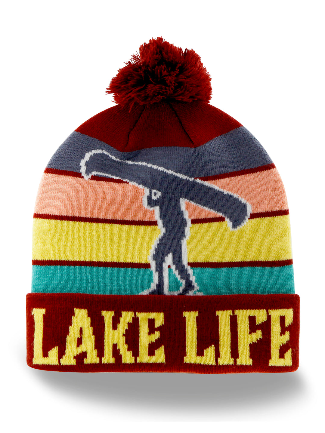 Lake Life Knit Beanie Pom Pom Winter Hat for Canoeing Camping Outdoor Adventure