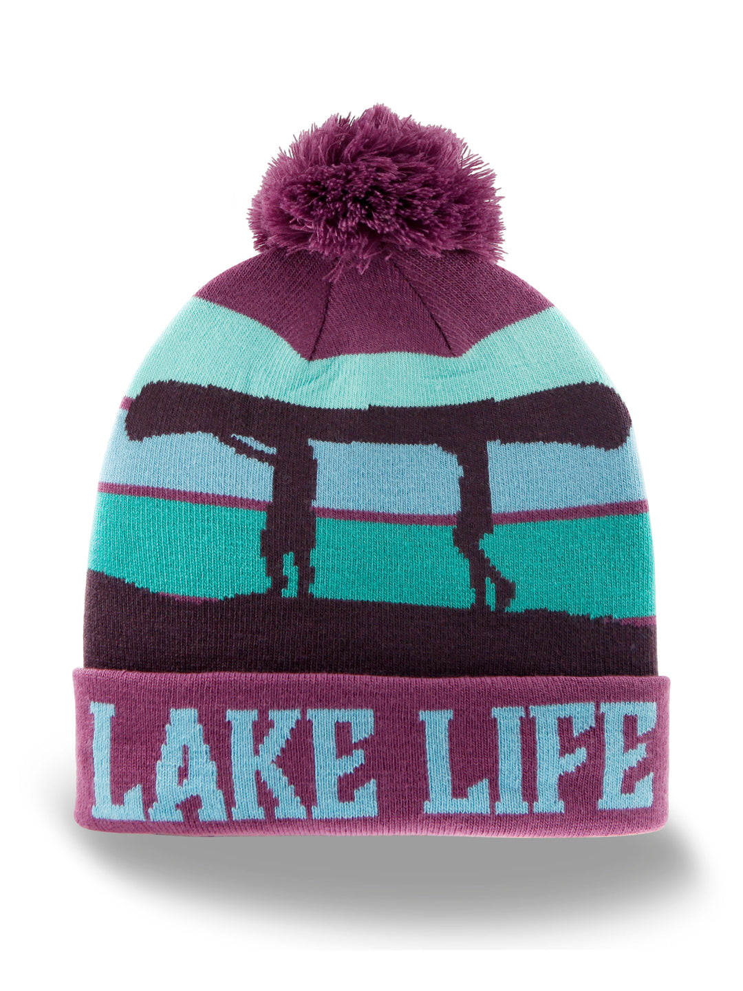 Lake Life Knit Beanie Winter Hat with Pom Pom Outdoor Canoe Camping Style