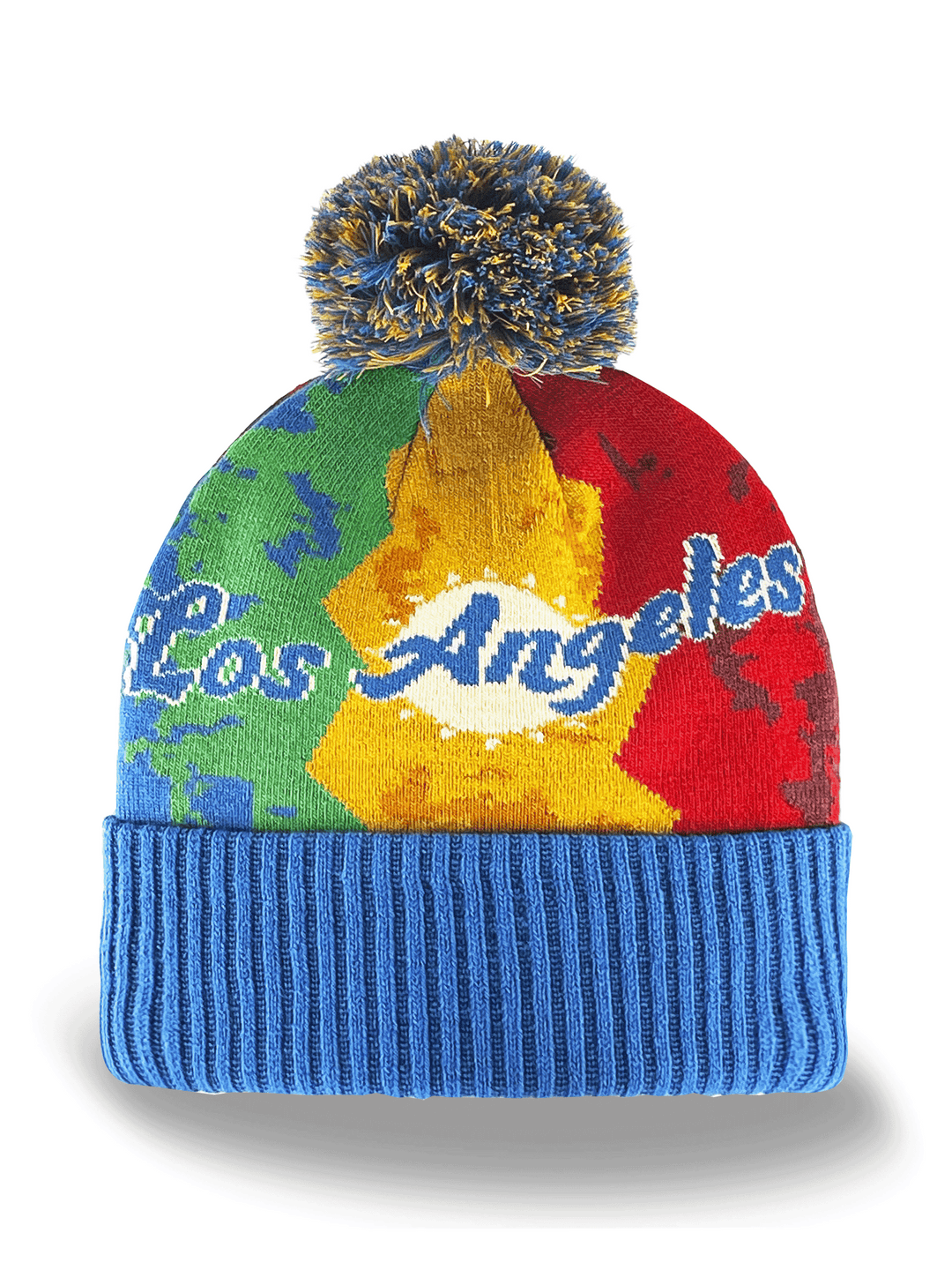 Los Angeles Knit Beanie Winter Hat with Pom Pom Colorful Star City Souvenir
