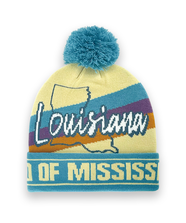 Louisiana Knit Beanie Winter Hat with Pom Pom Land of Mississippi Souvenir