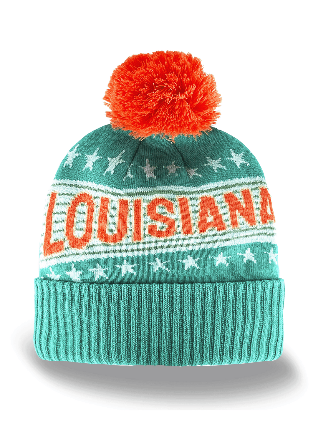 Louisiana Knit Beanie Hat with Stars Pattern Winter Pom Pom Cap