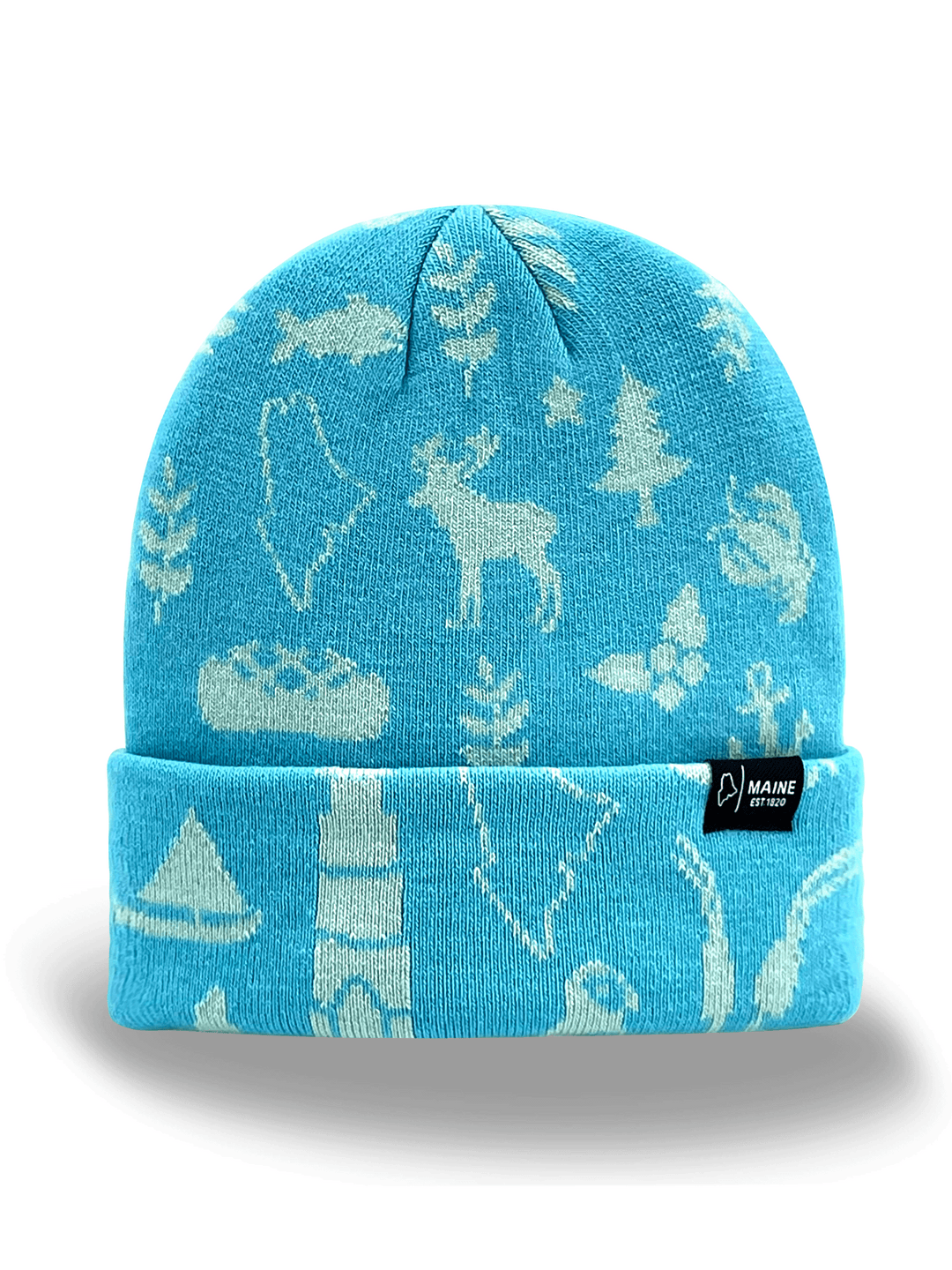 Maine Knit Beanie Hat – State Icons, Winter Warm, Coastal Travel Souvenir Gift