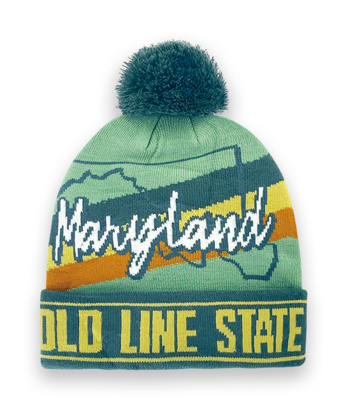 Maryland Knit Beanie with Pom Pom Winter Hat Old Line State Souvenir Gift