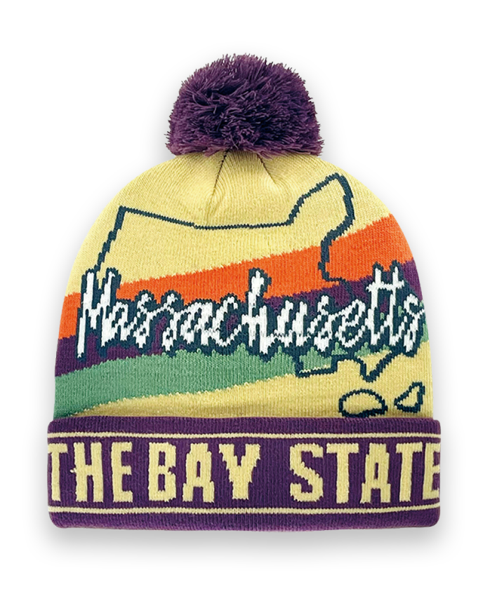 Massachusetts Beanie Winter Knit Hat with Pom Pom The Bay State Design