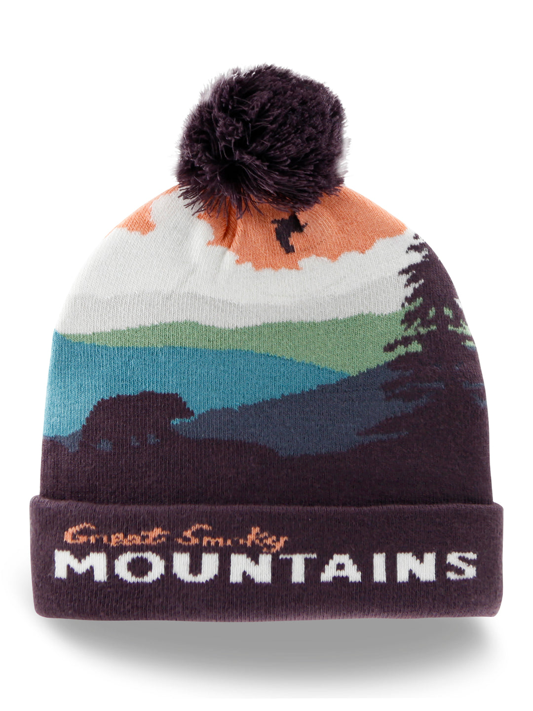 Great Smoky Mountains Beanie Knit Winter Hat with Pom Pom Bear Souvenir