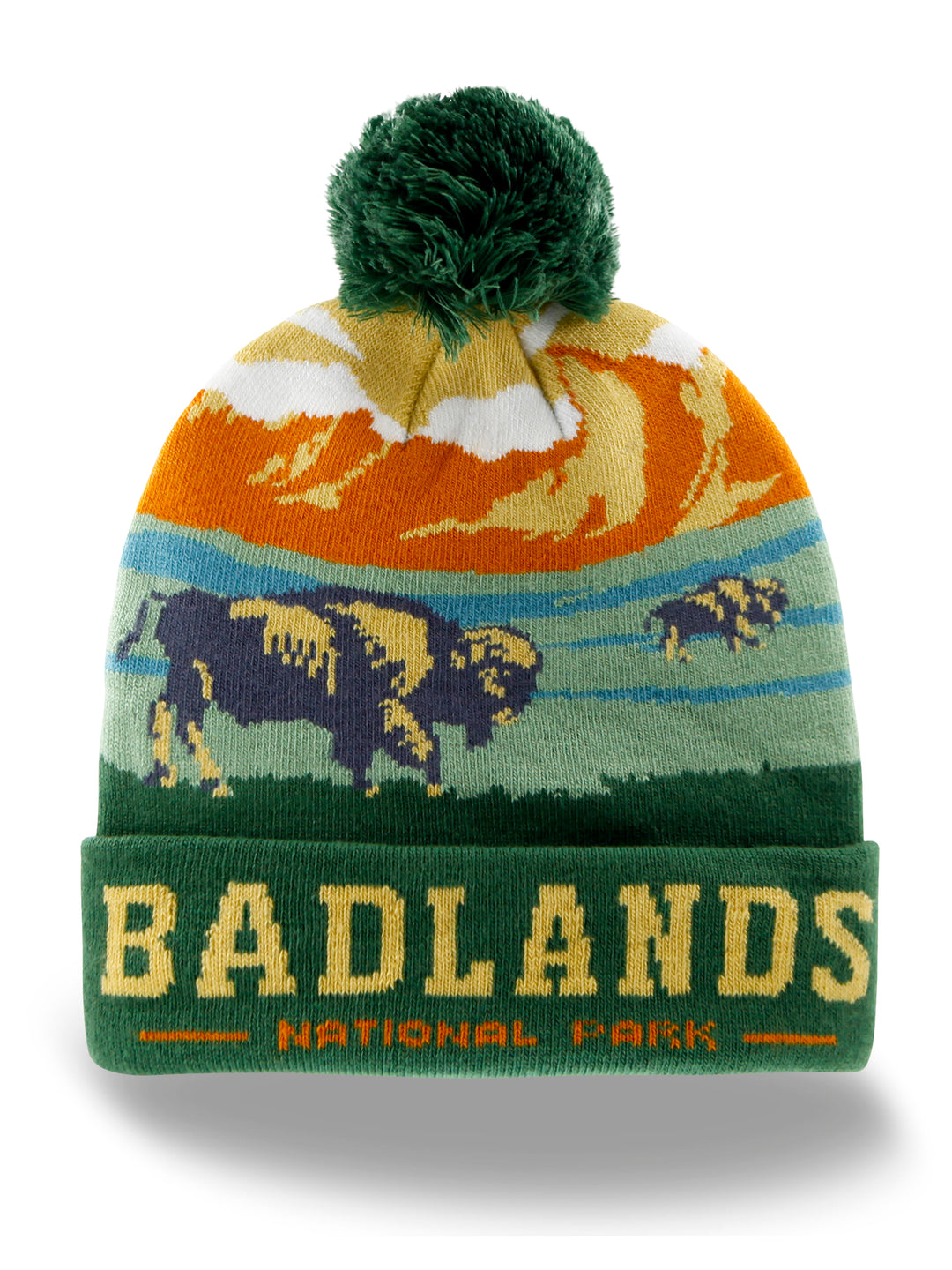 Badlands National Park Beanie Hat Winter Knit Pom Cap Buffalo Sunset Prairie Souvenir