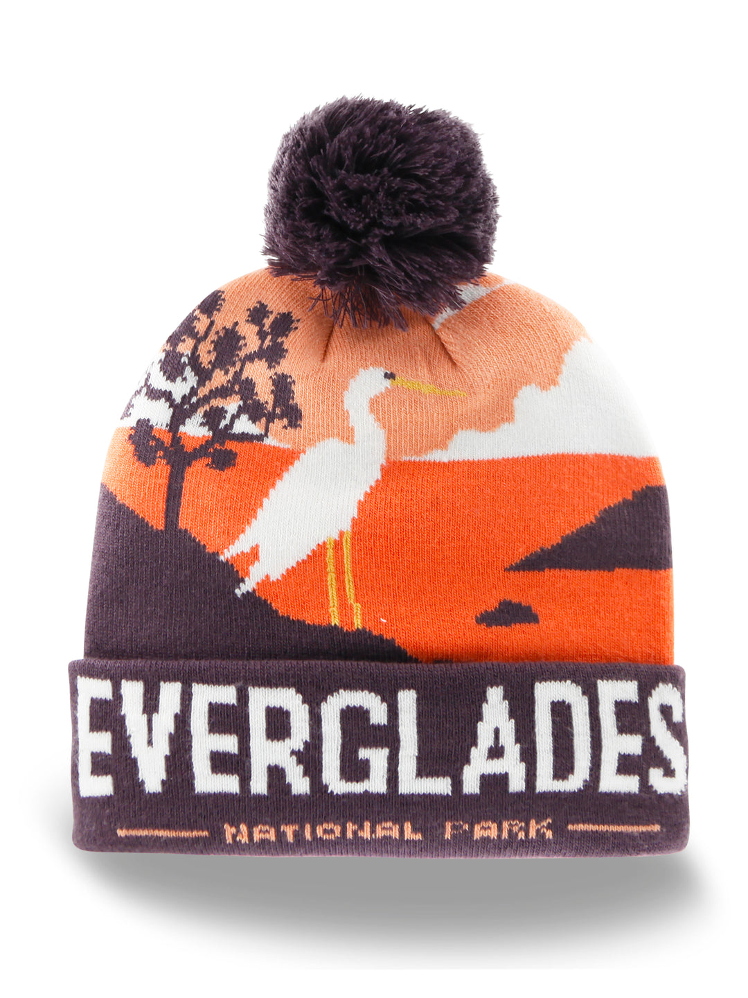 Everglades National Park Beanie Hat Winter Knit Pom Cap Egret Sunset Outdoor Souvenir