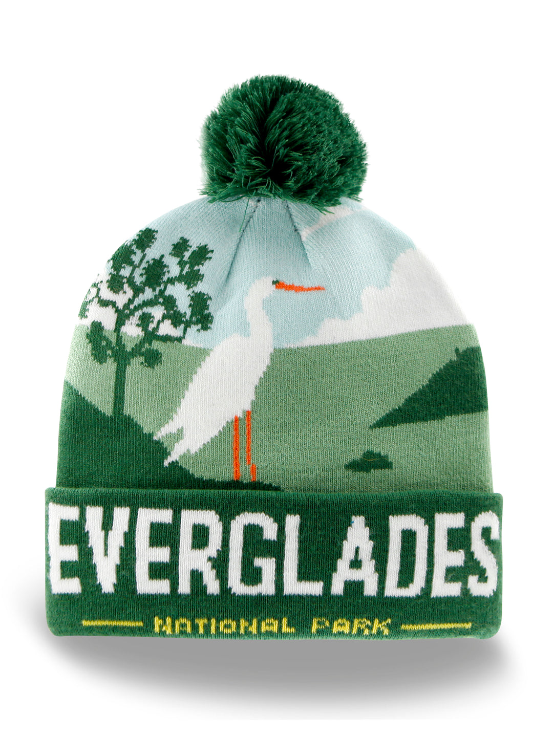 Everglades National Park Beanie Hat with Egret Wetland Scene Pom