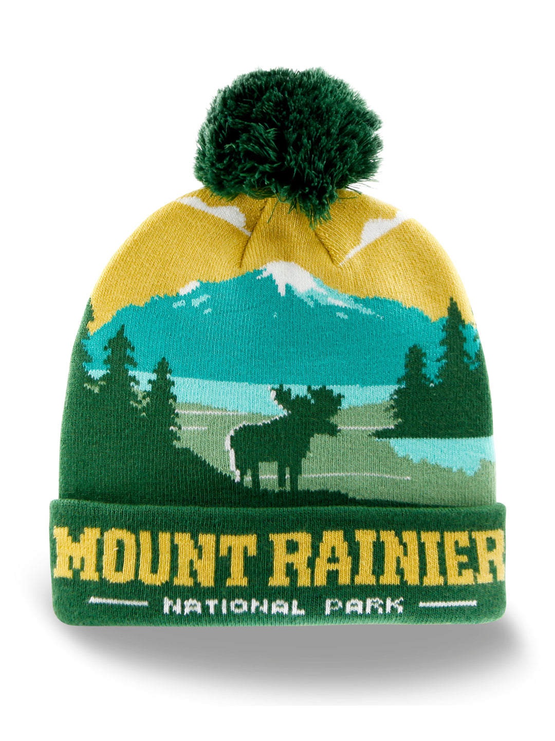 Mount Rainier National Park Beanie Hat with Pom Pom Winter Knit Cap Moose Hiking Gift