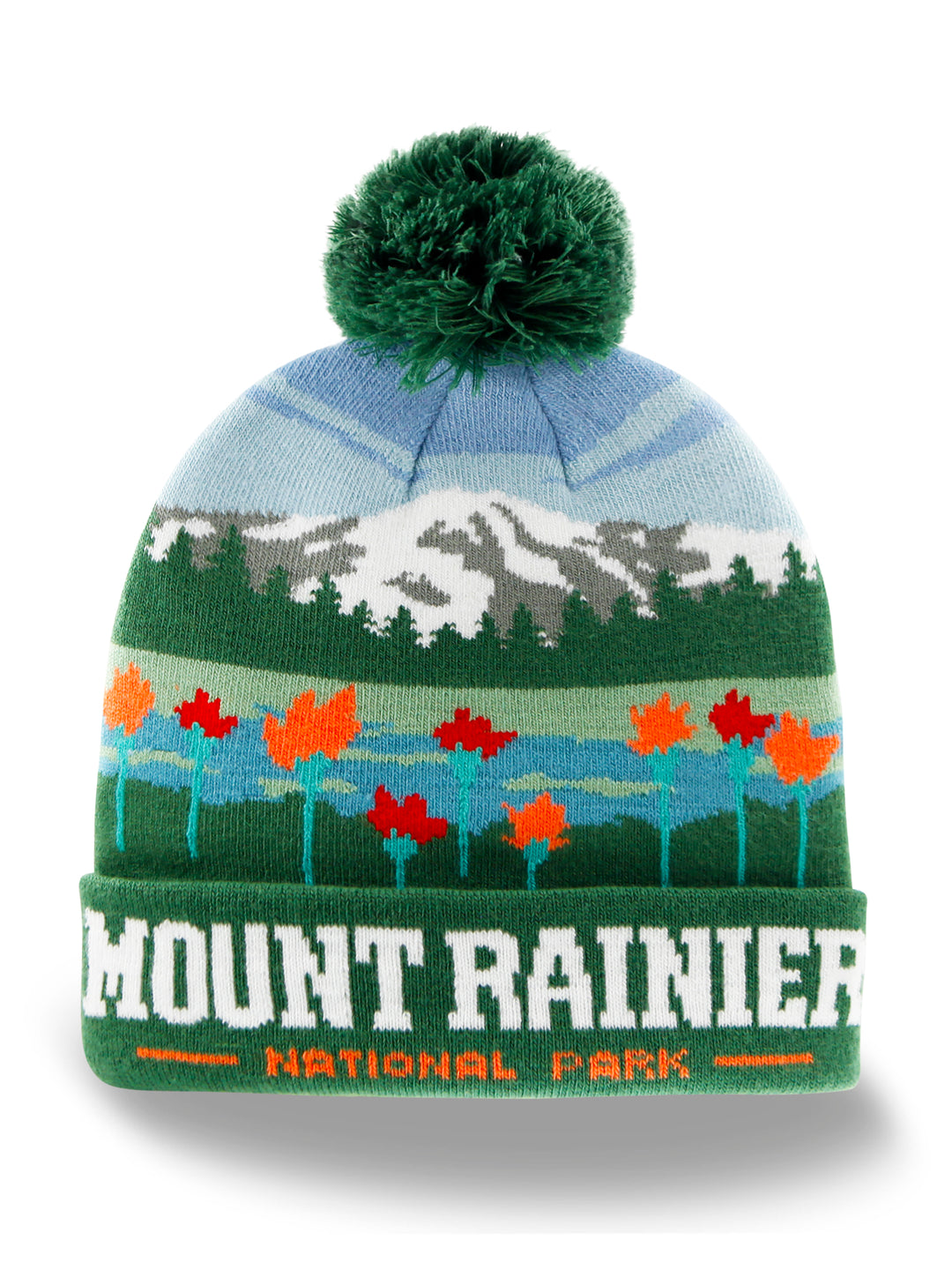 Mount Rainier National Park Beanie Hat Winter Knit Pom Cap Wildflower Mountain Souvenir