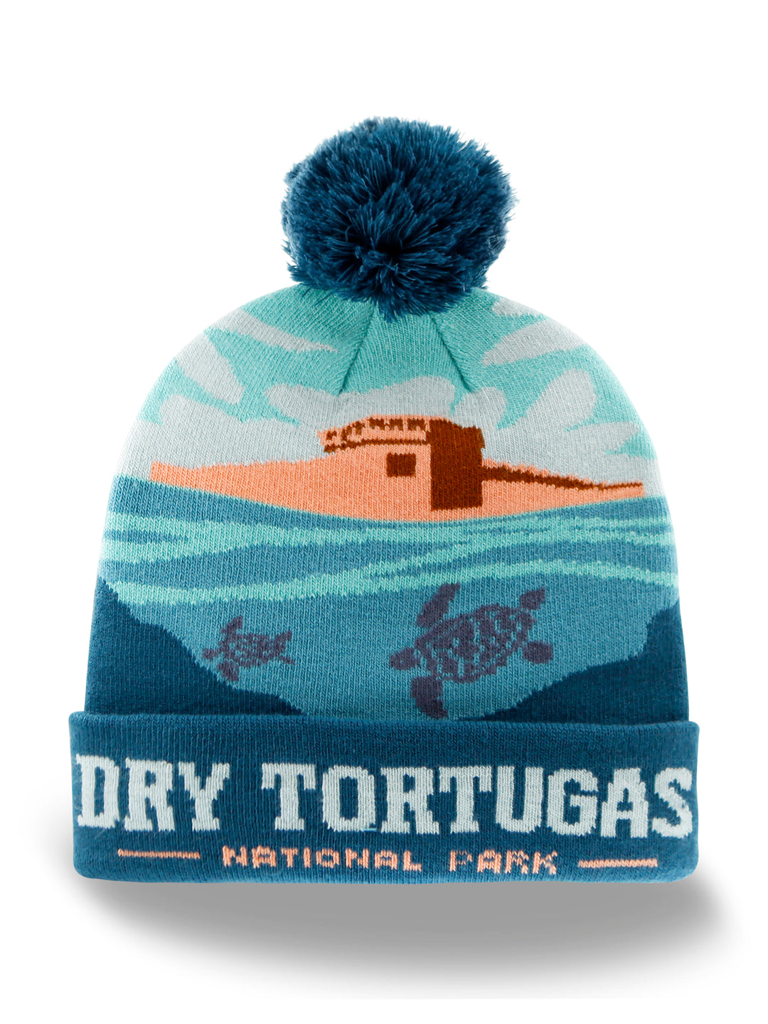 Dry Tortugas National Park Beanie Hat with Fort and Sea Turtle Design Pom