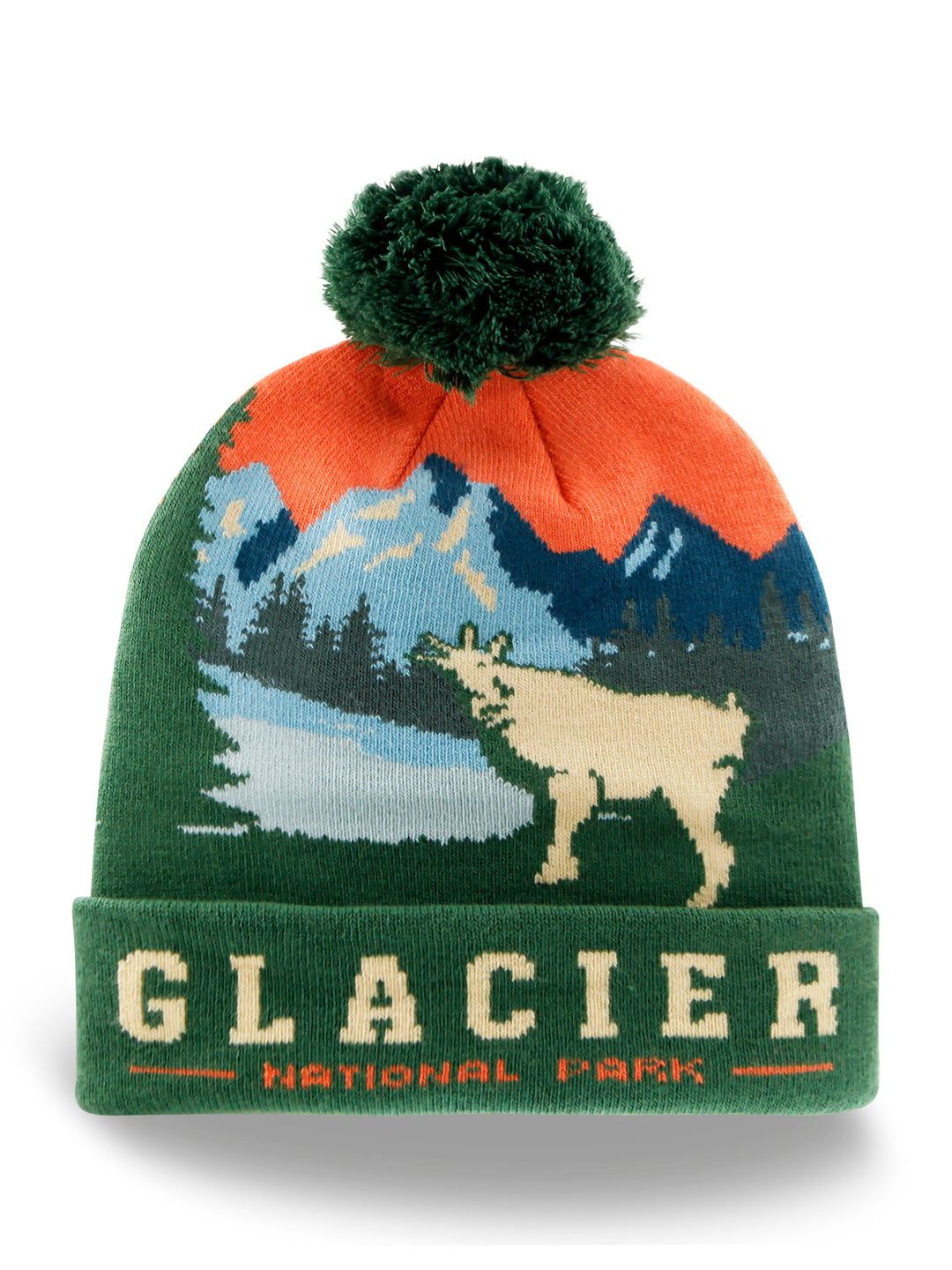 Glacier National Park Beanie Hat with Mountain Goat Pom Winter Hiking Gift