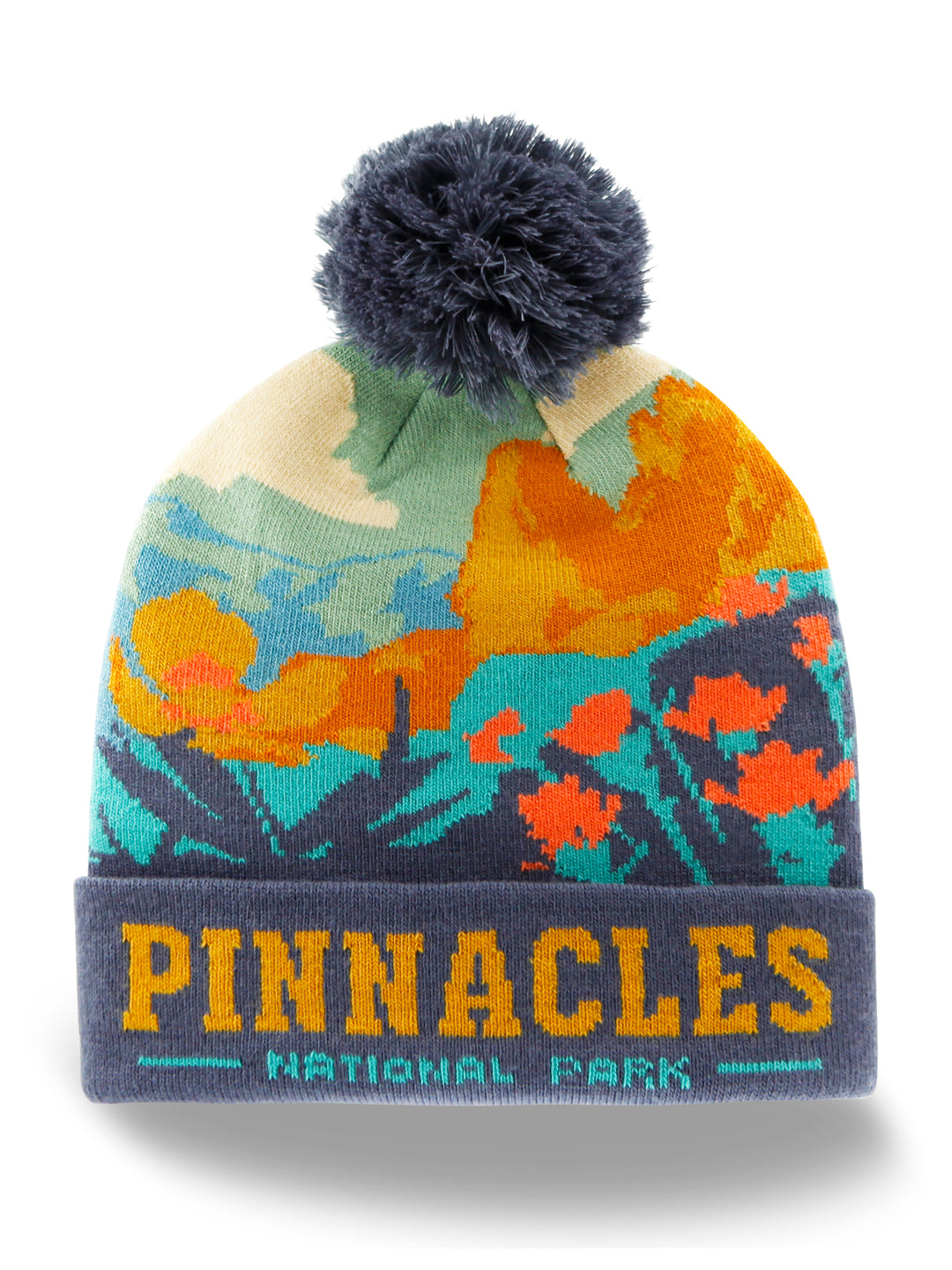 Pinnacles National Park Beanie Hat with Wildflower Pom Scenic Hiking Gift